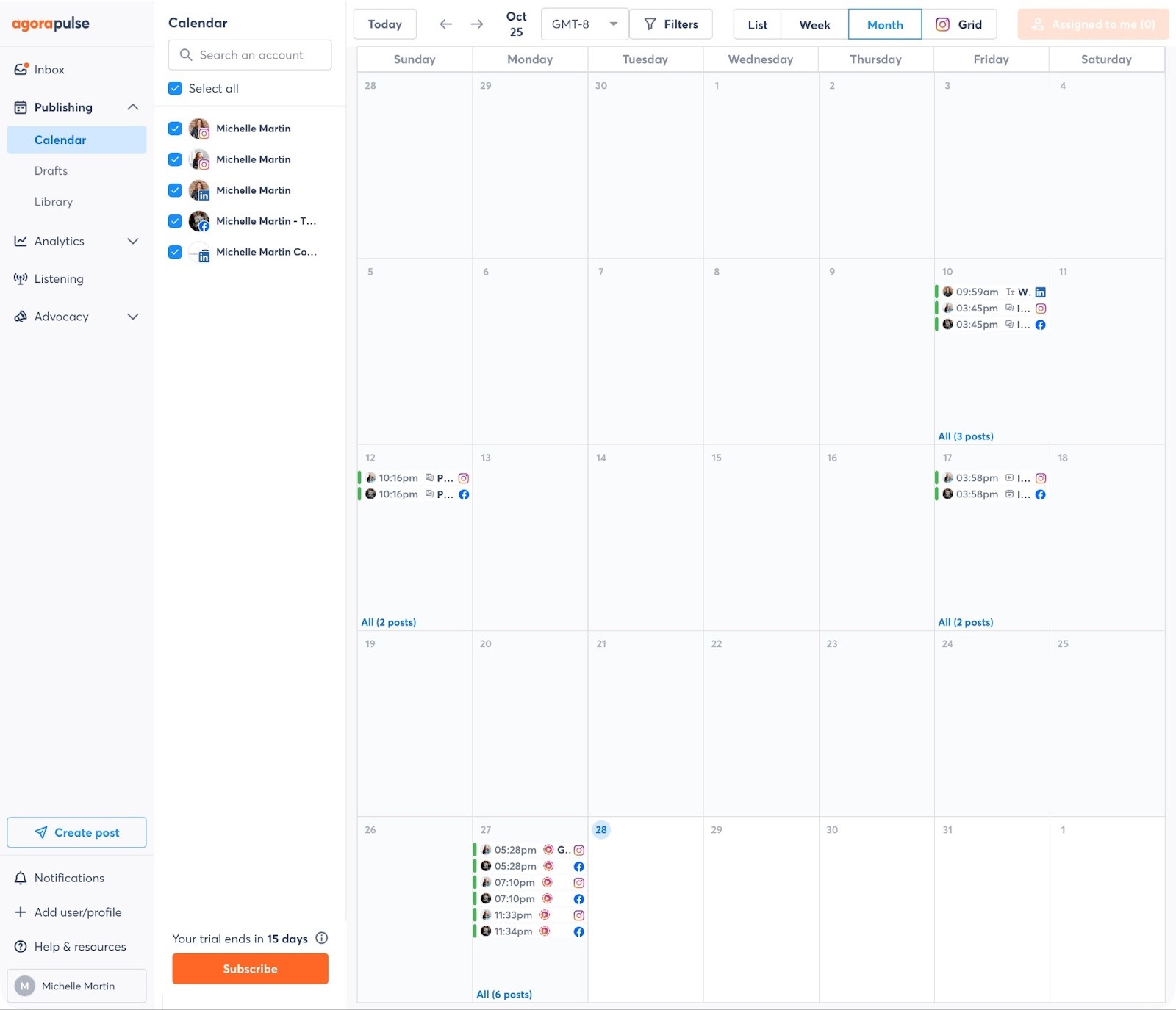 Agorapulse Calendar View