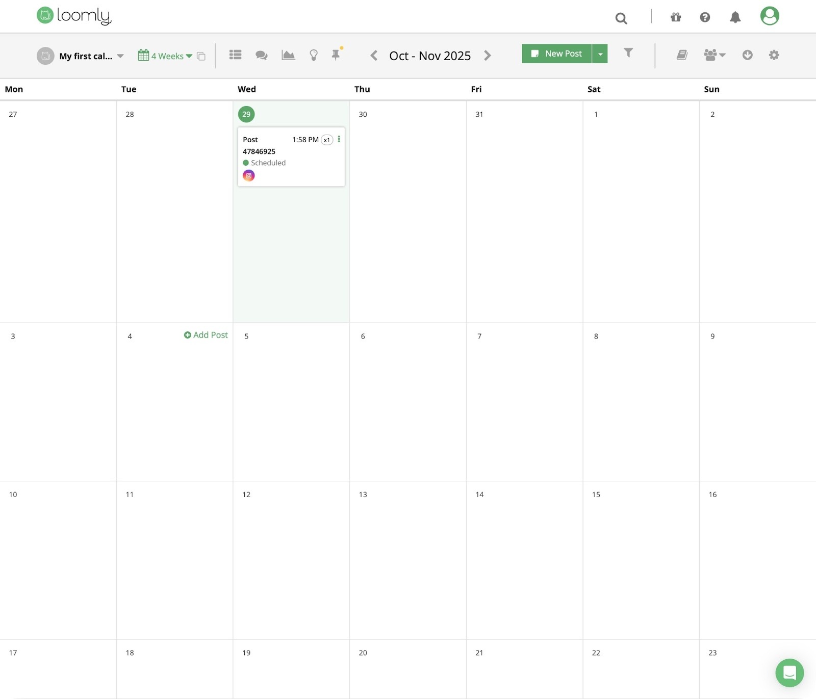 Loomly Calendar View