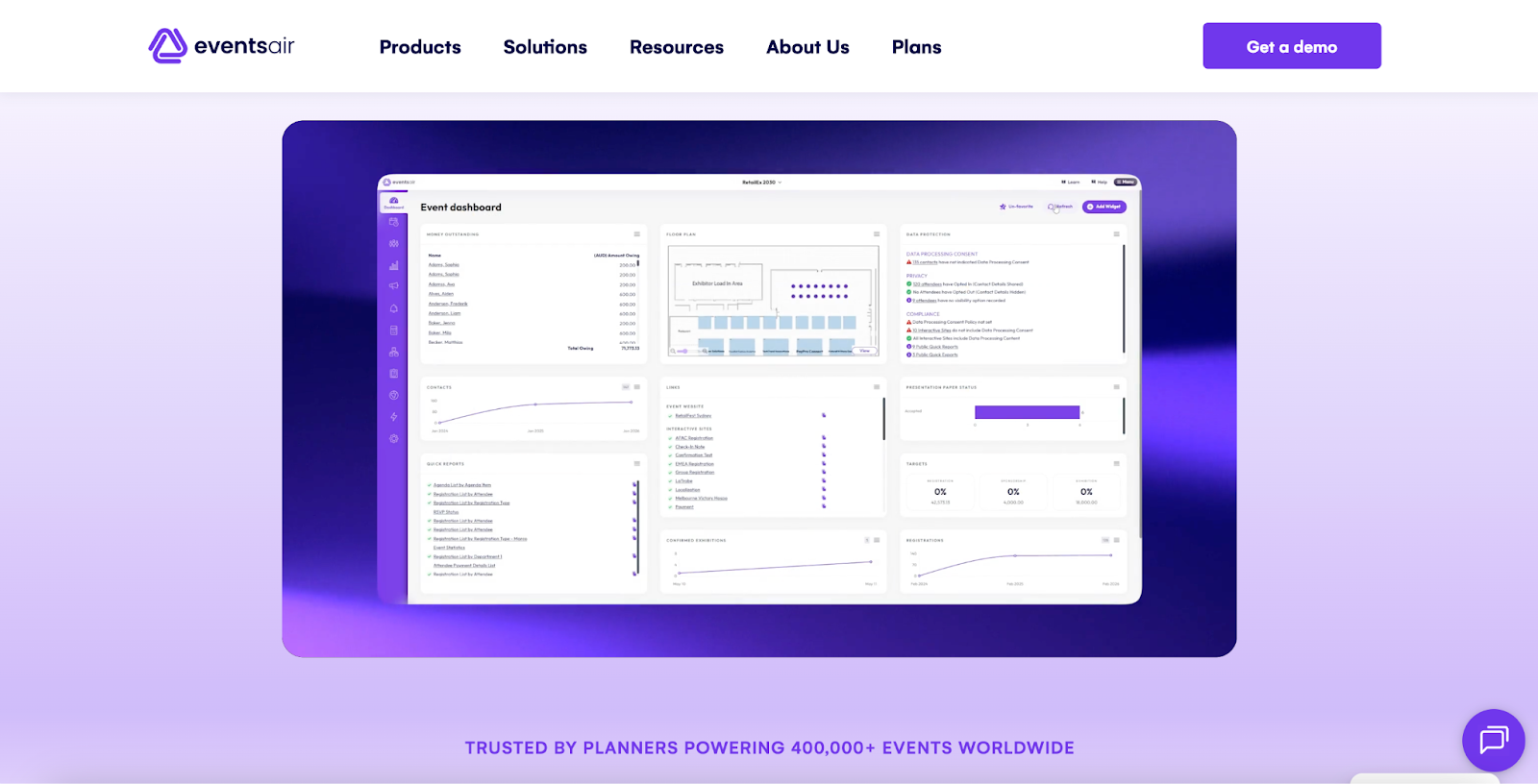 Screenshot of EventsAir landing page