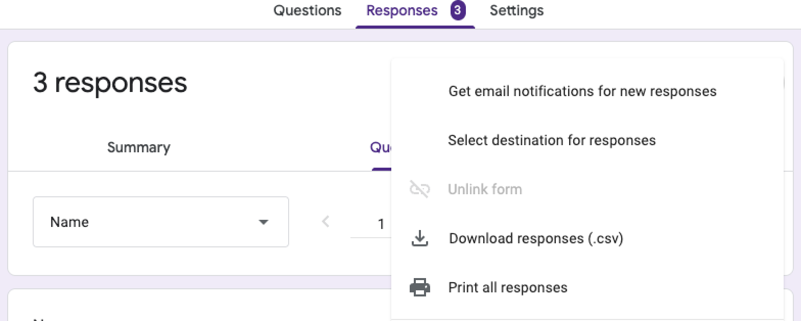 Google Forms Responses Tab Three-dots Menu