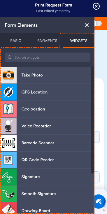 Add widgets in Jotform Mobile  Forms