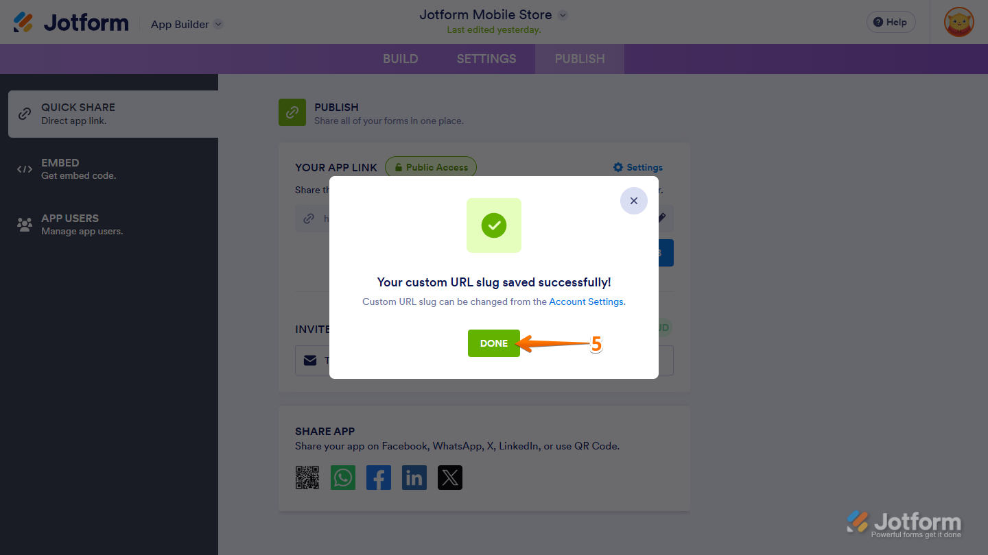 Confirmation window of the Organization Name and Slug