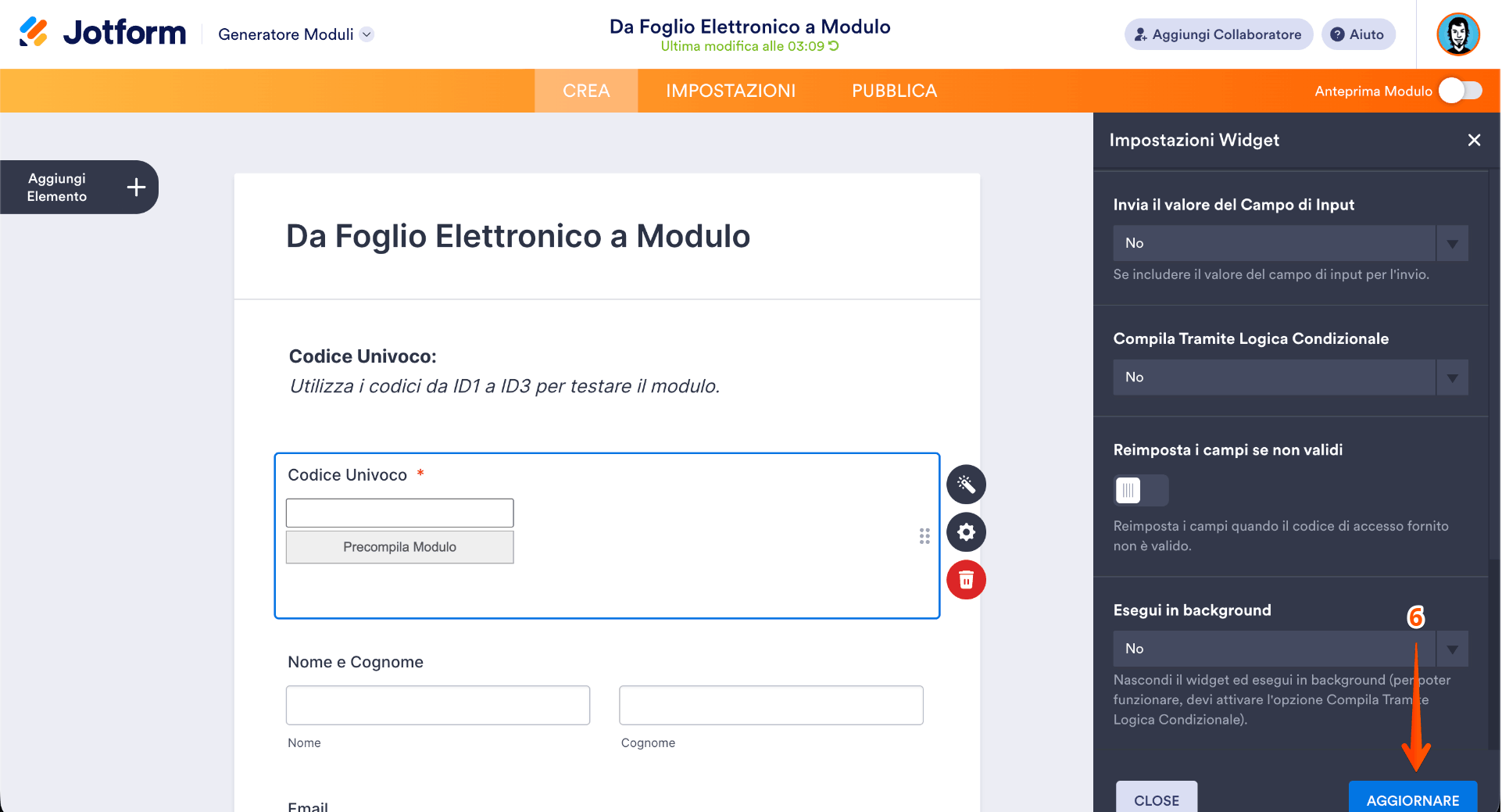 Come utilizzare il widget Da Foglio Elettronico a Modulo Image-3
