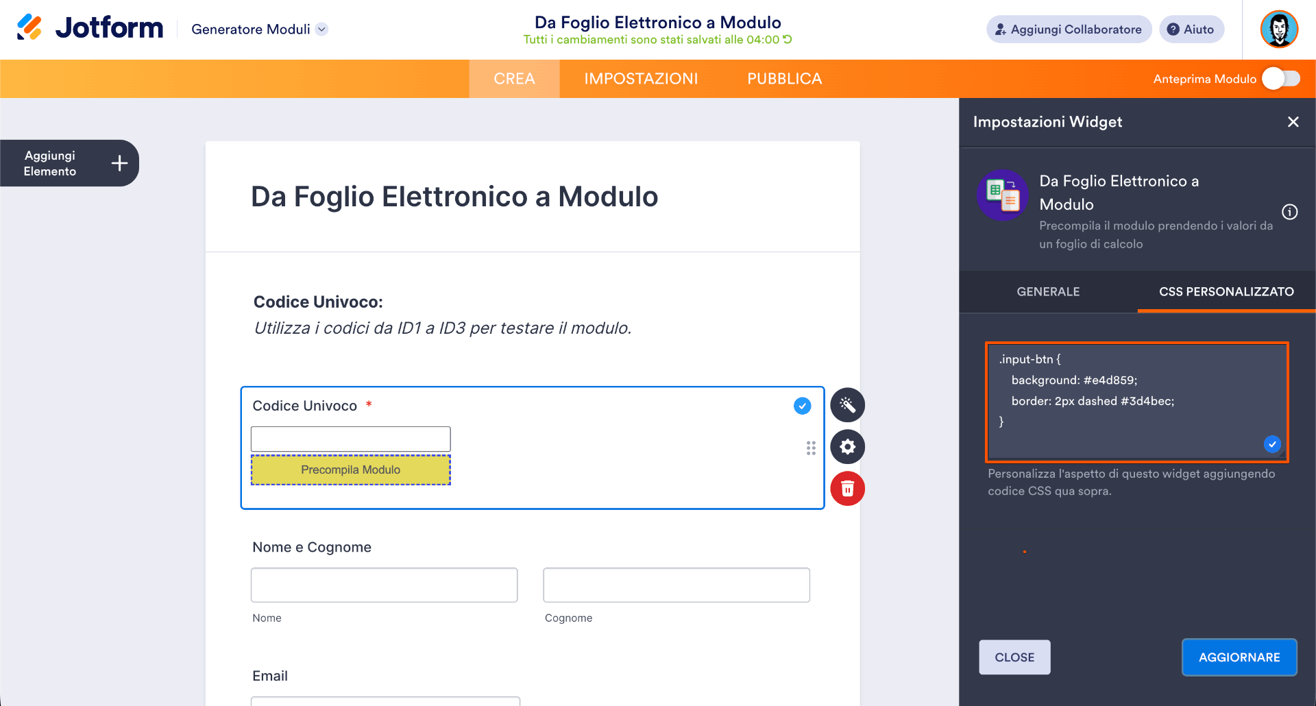 Come utilizzare il widget Da Foglio Elettronico a Modulo Image-4