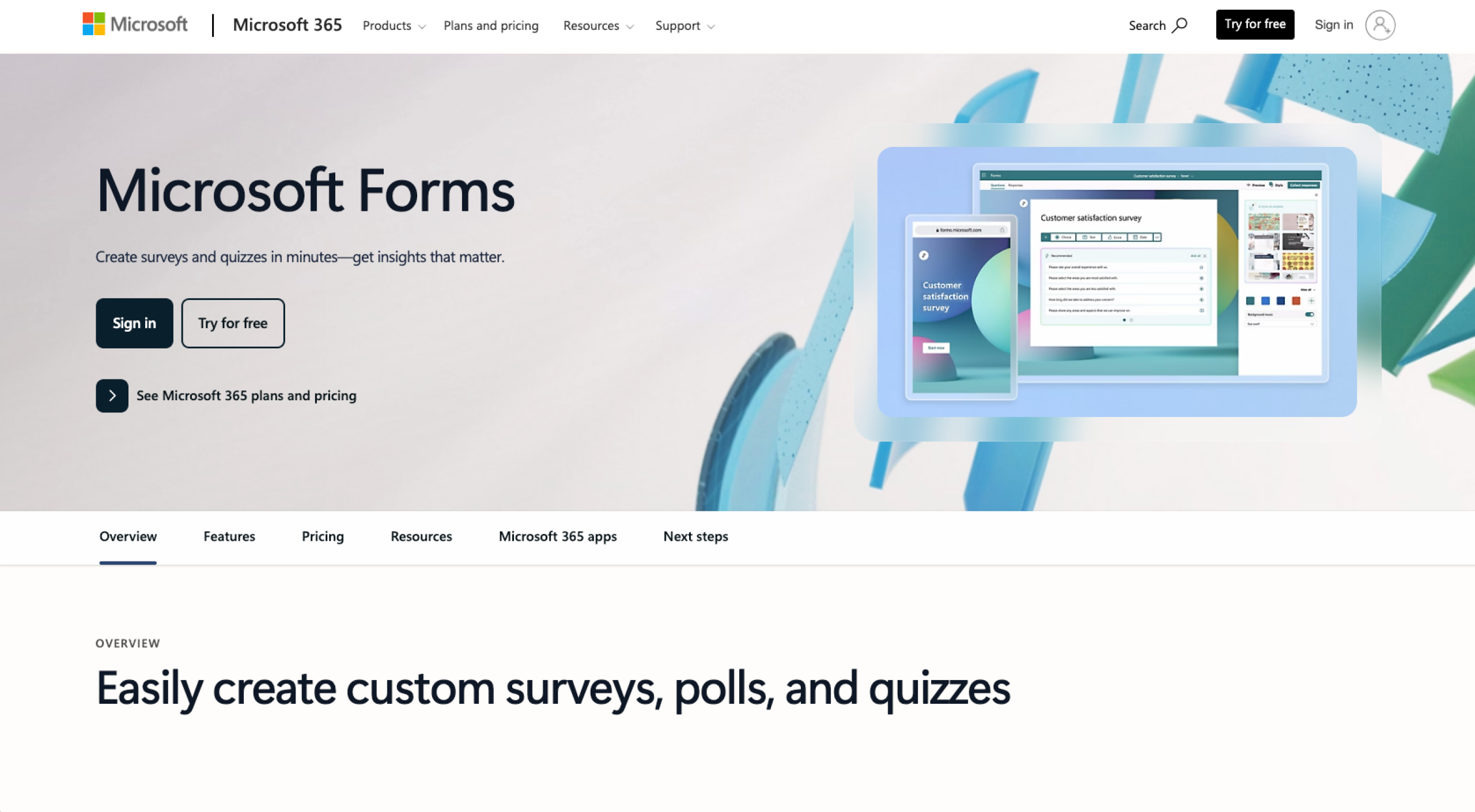 Microsoft Forms Landing Page