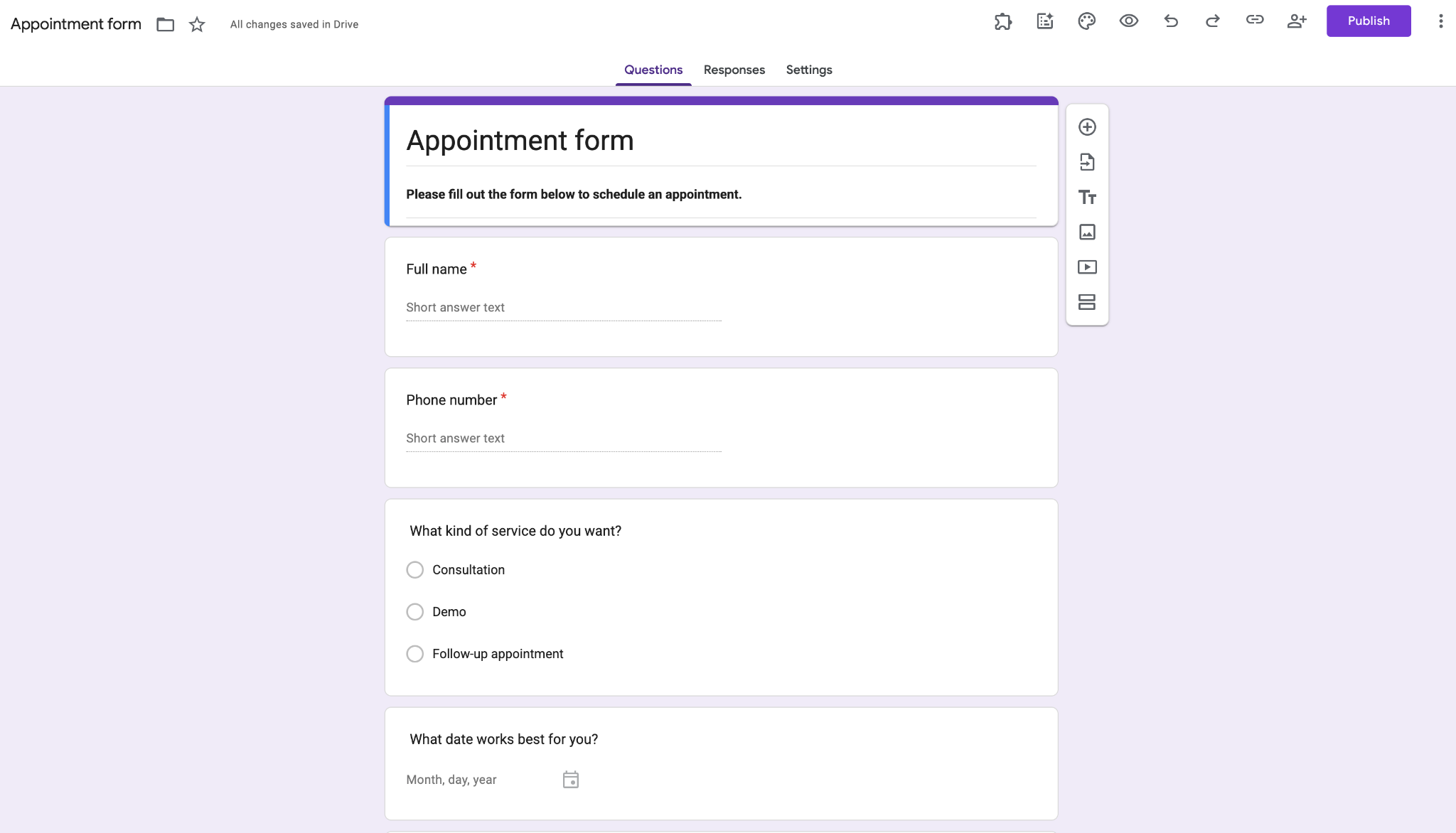 Google Forms form editor