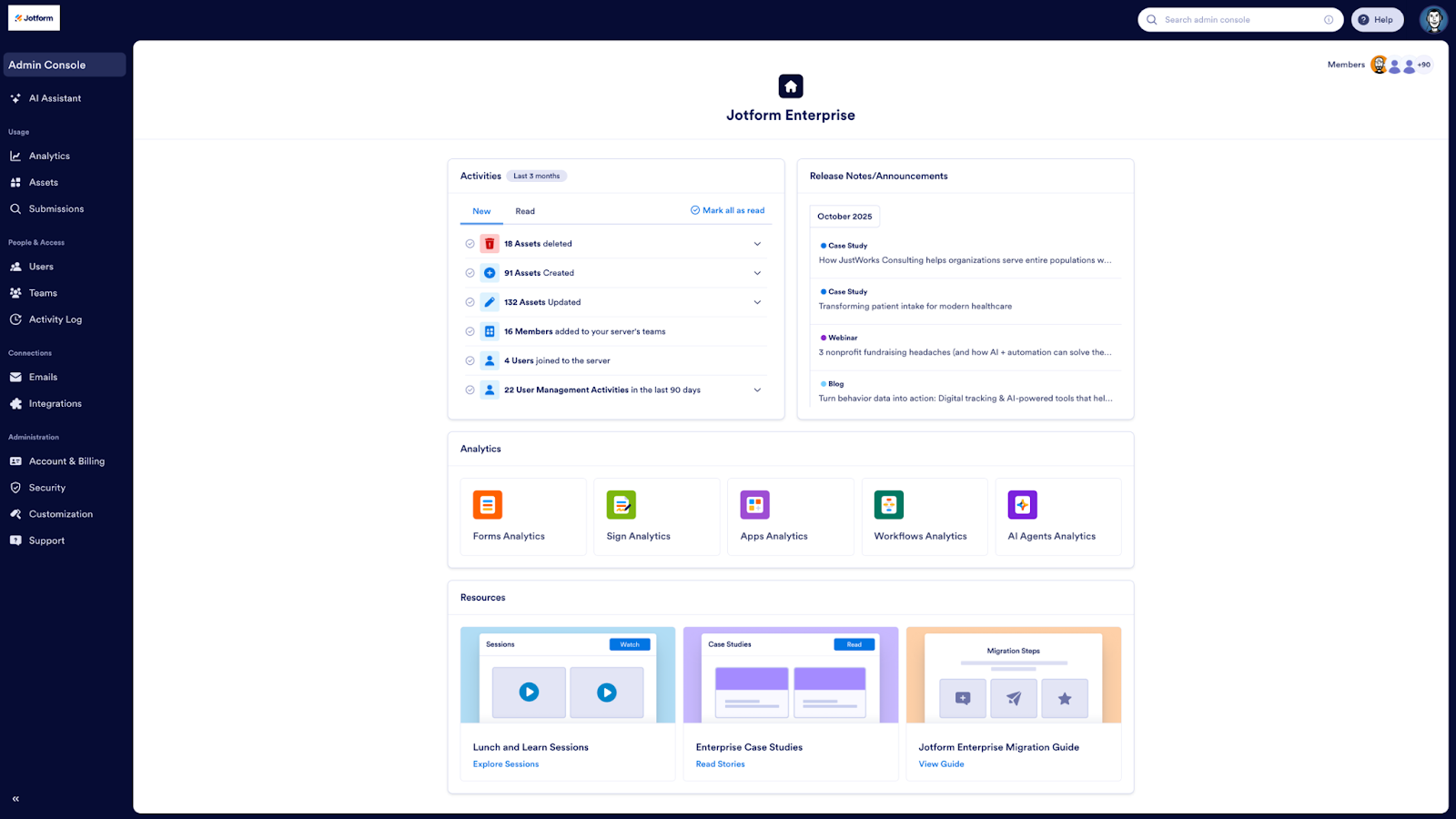 Viewing the Jotform Enterprise page on the Admin Console