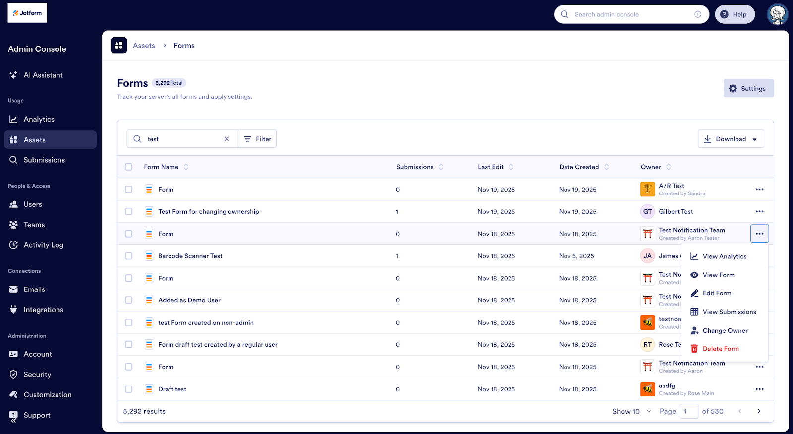 Viewing the Forms on the Admin Console