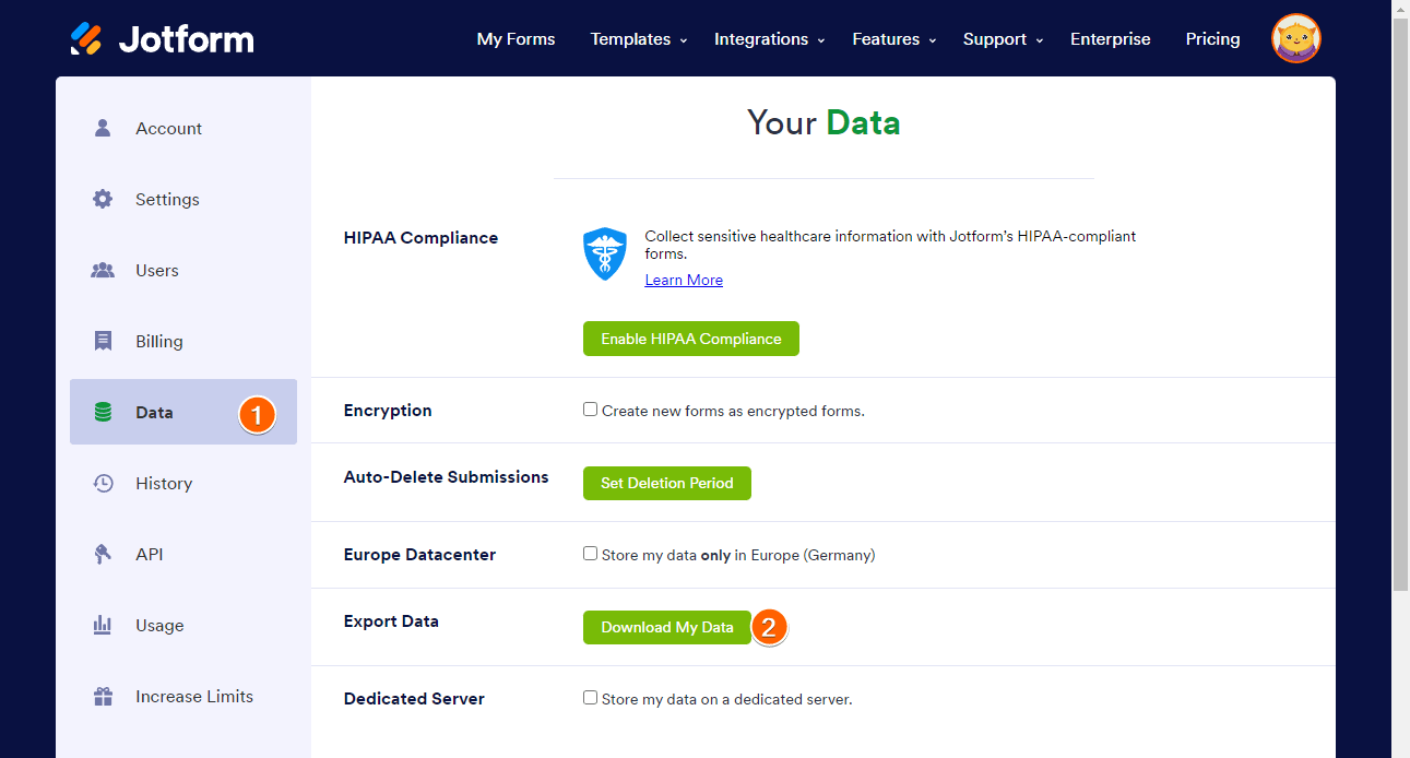 jotform account data export option Screenshot 21 Screenshot 21 Screenshot 21