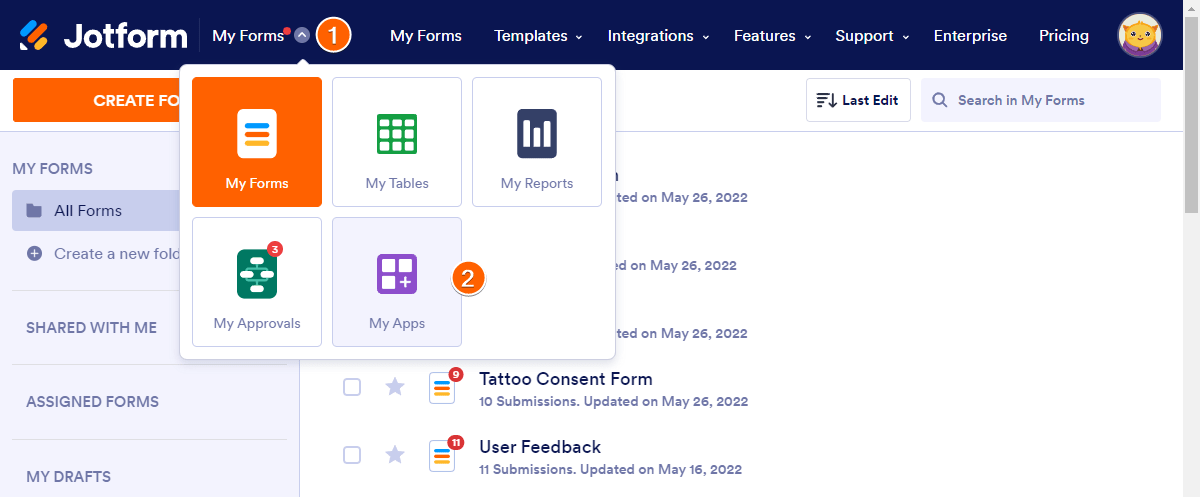 jotform-my-forms-features-menu