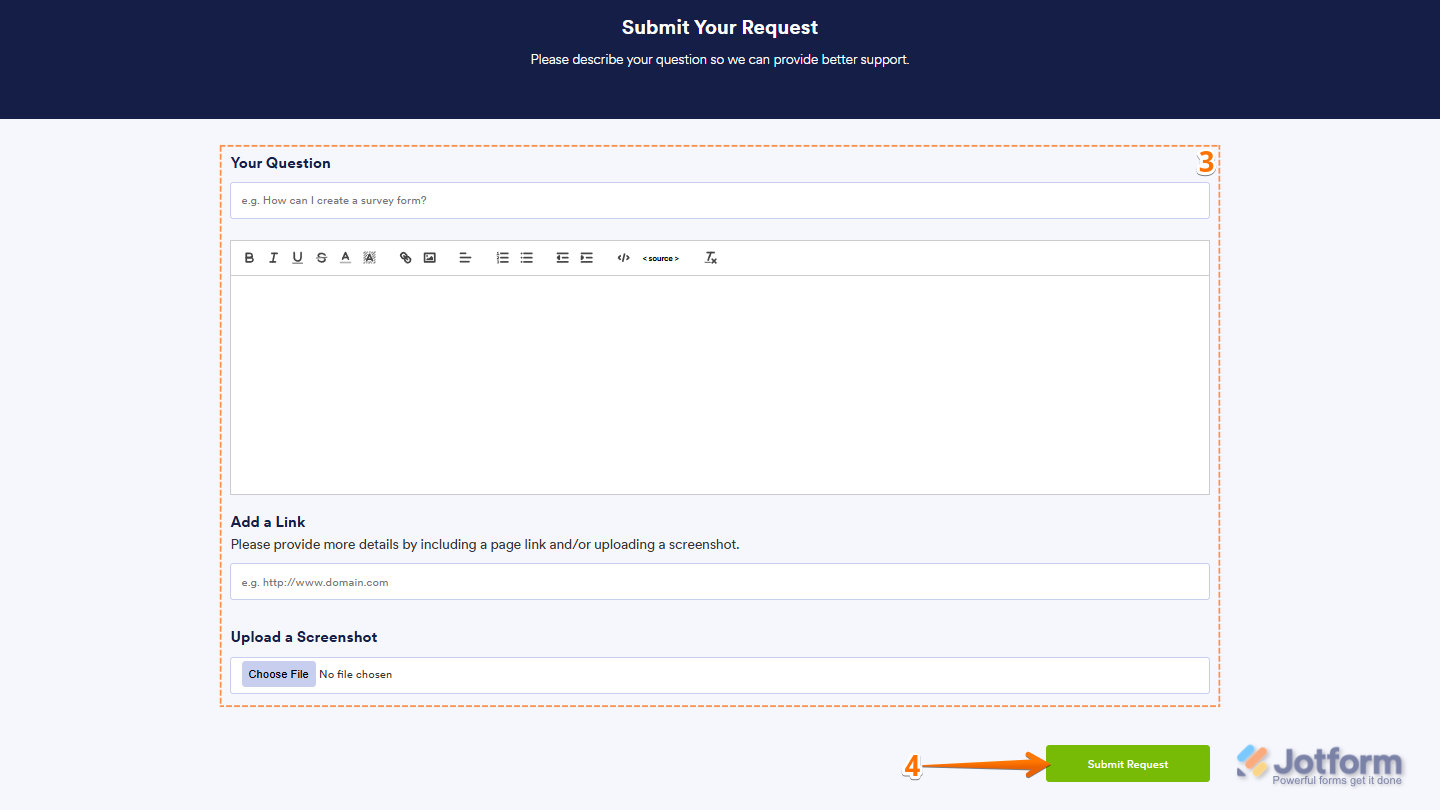 Submit Your Request form in Jotform Enterprise