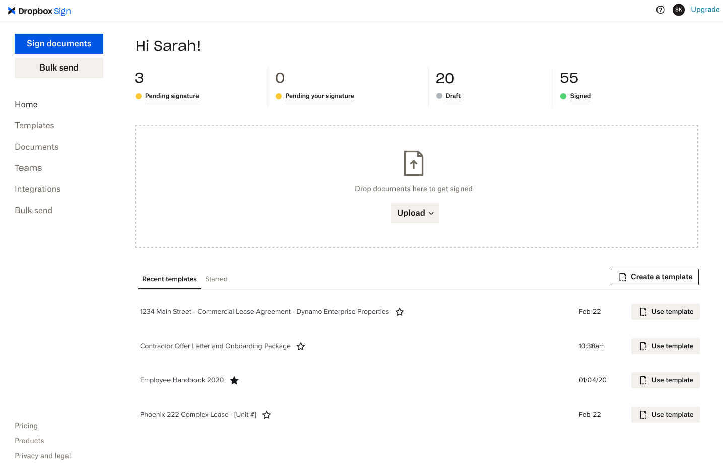 Dropbox Sign User Interface