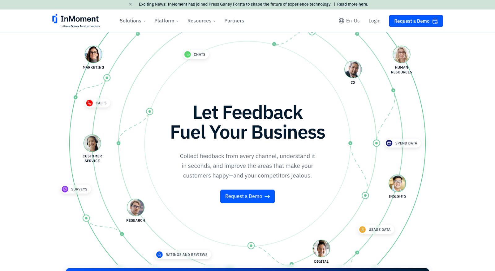 InMoment website with the words: "Let Feedback Fuel Your Business"
