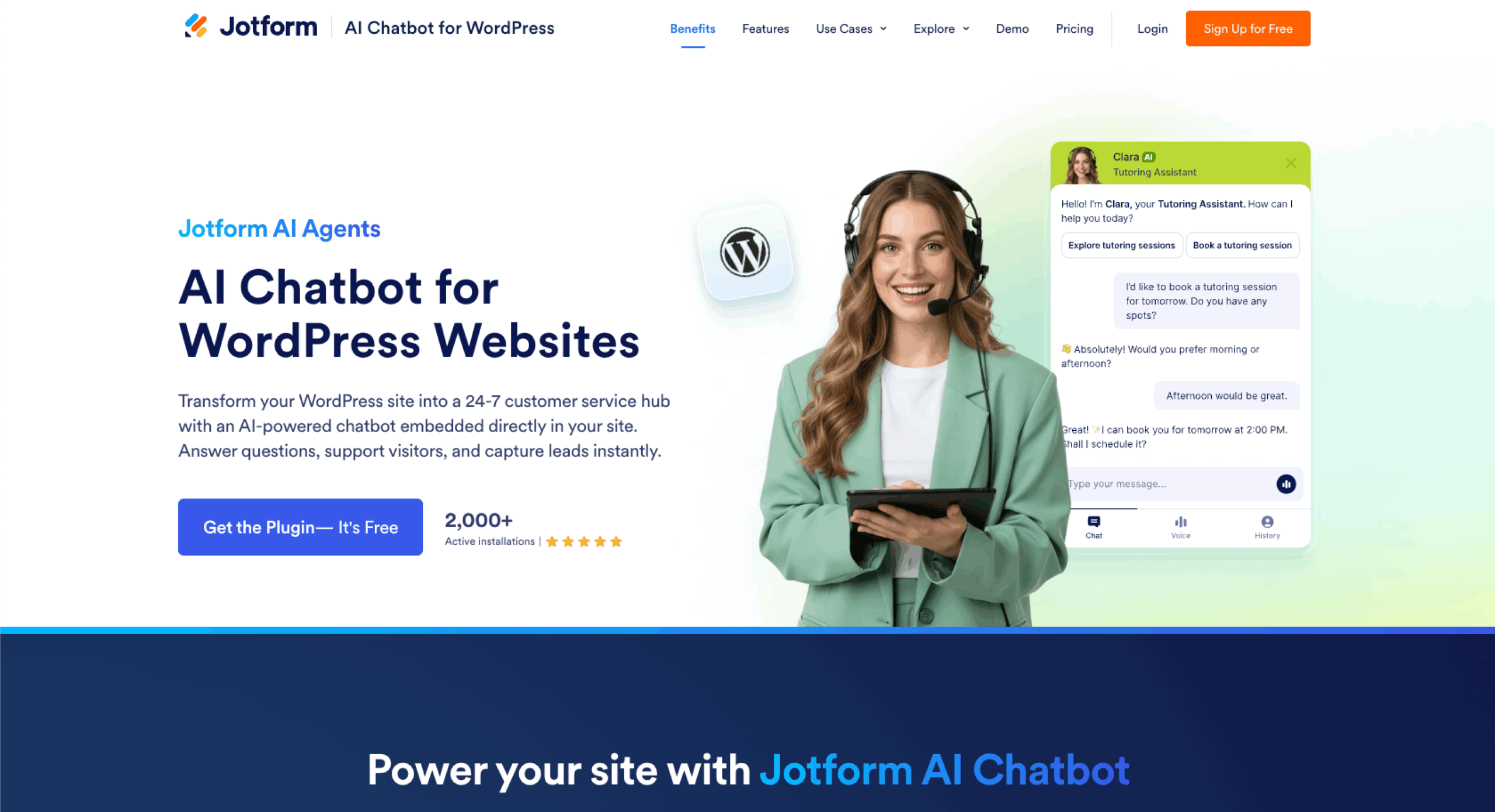 Jotform AI Chatbot for WordPress Landing