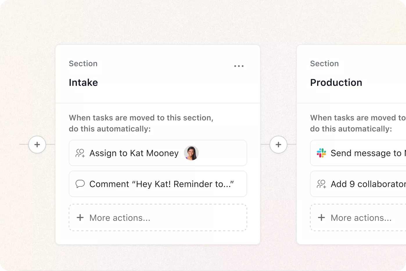 Screenshot of interface for setting up automations in ClickUp