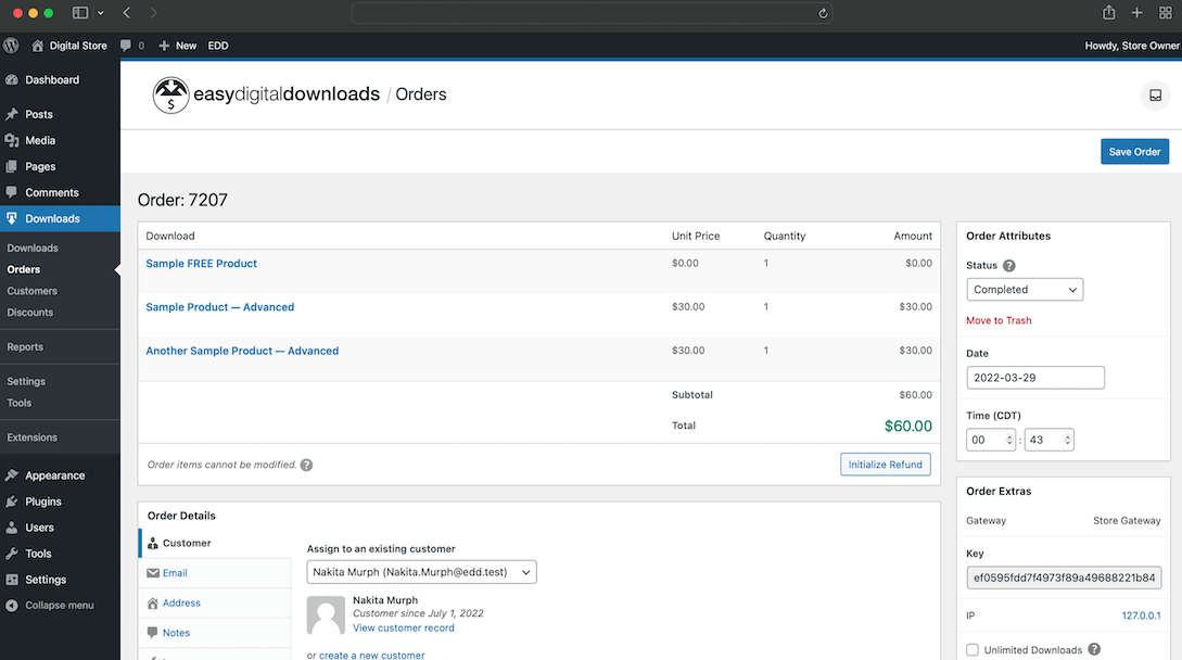 easydigitaldownloads WordPress User Interface