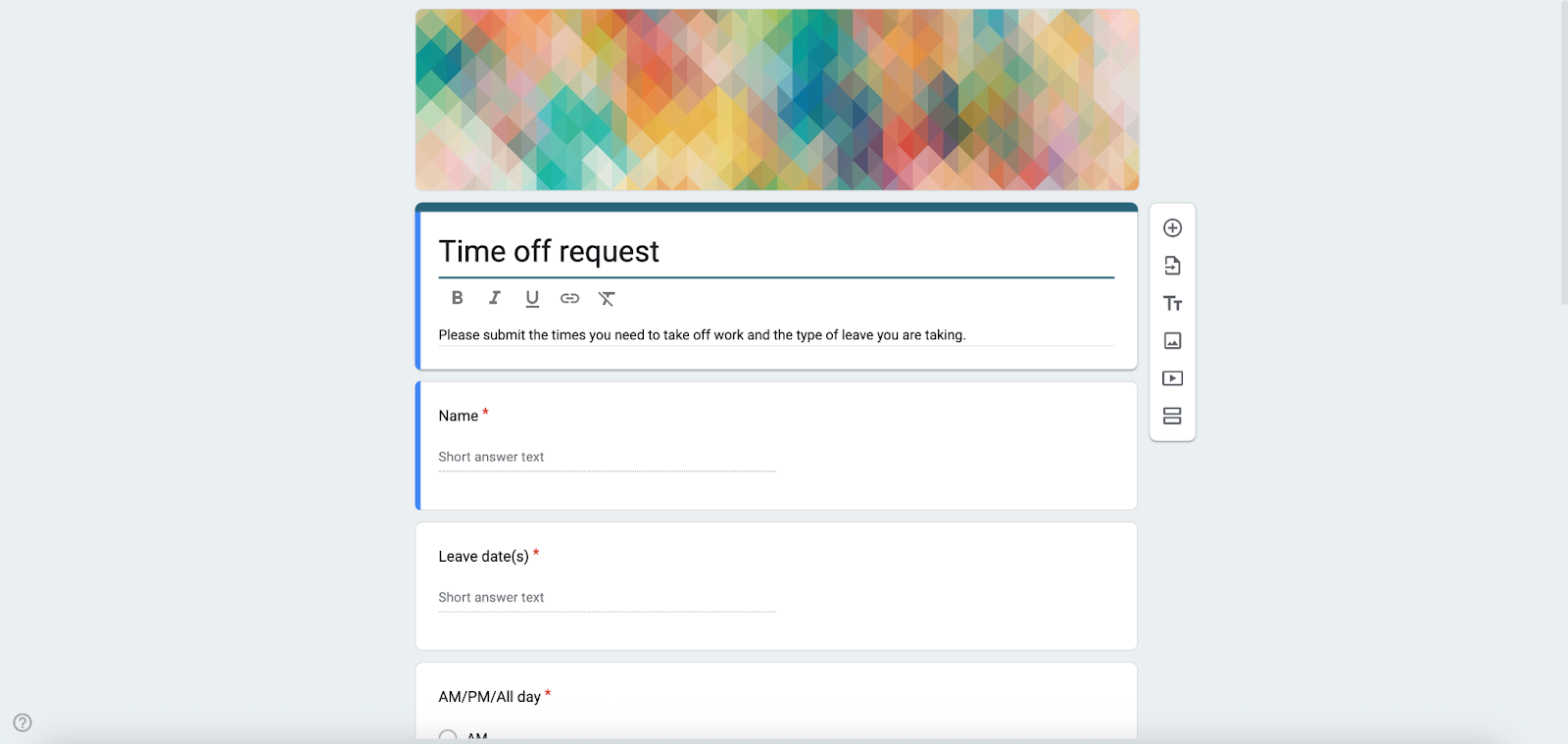 Google Forms Time off Request Form Template