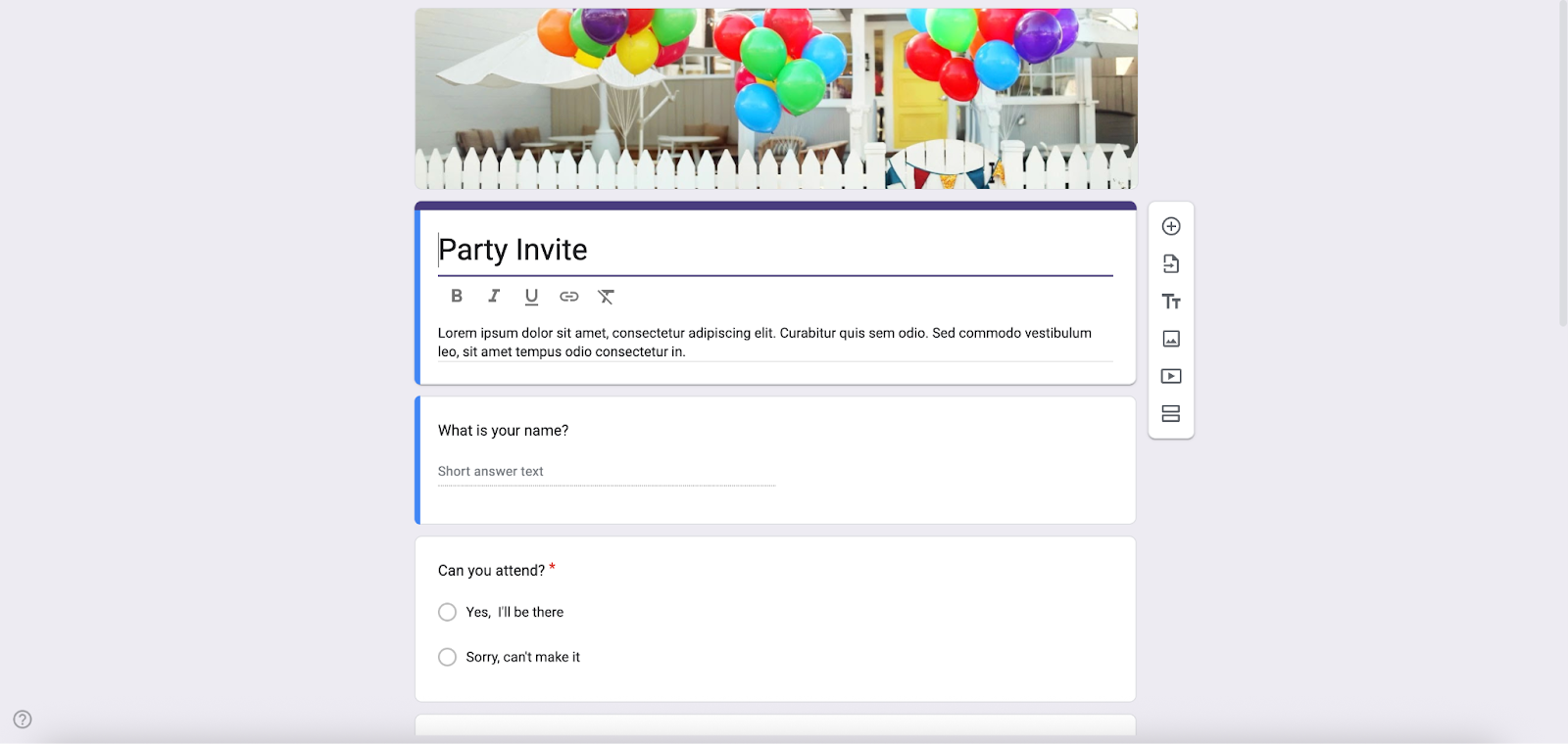 Google Forms Party Invite Form Template