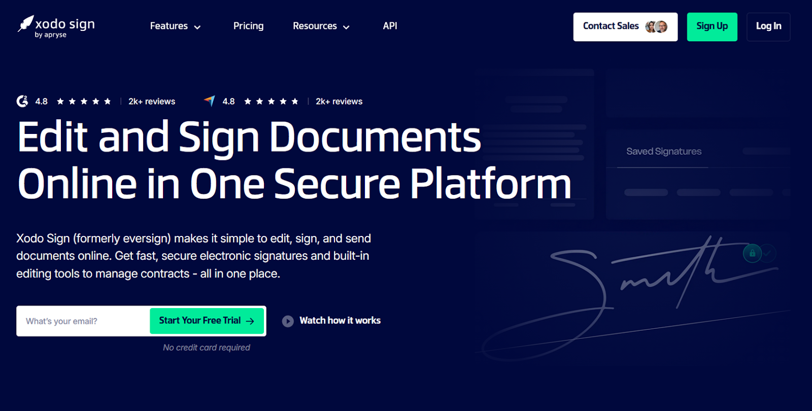 Xodo Sign Landing Page