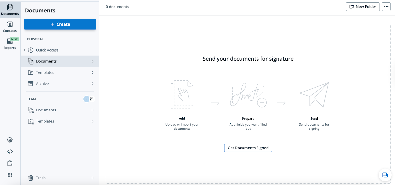 Screenshot of the SignNow user interface in action, showing how users can add, prepare, and send documents