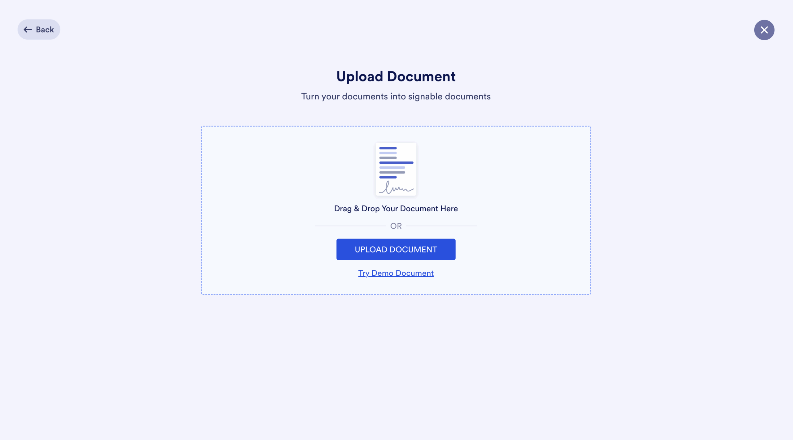 Vieiwng the upload document page