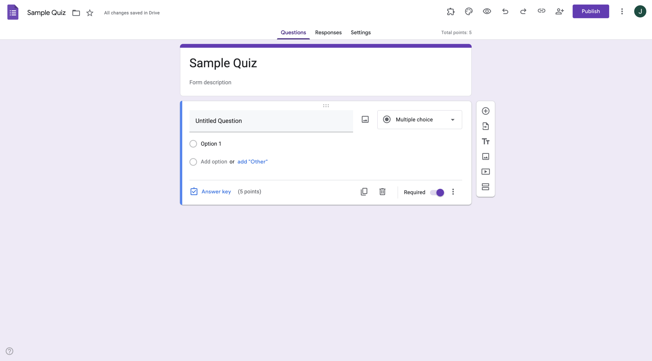 Viewing a Sample Quiz on Google Forms