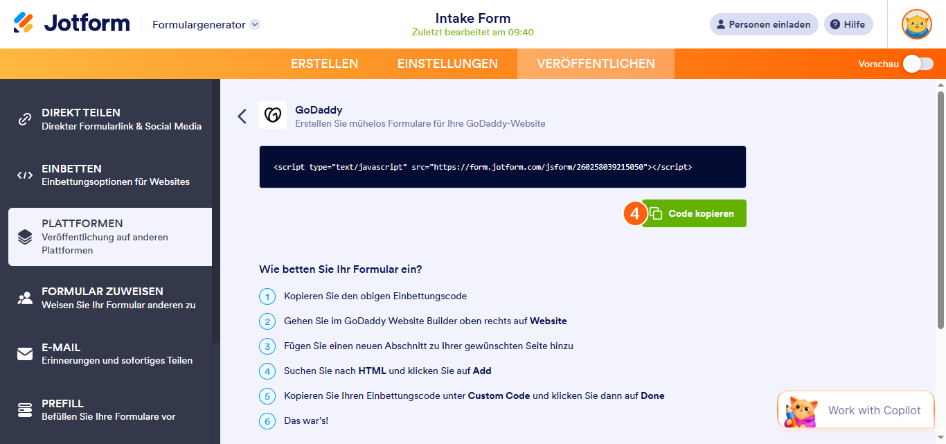 Ein Formular in eine GoDaddy Webseite einfügen Image-3