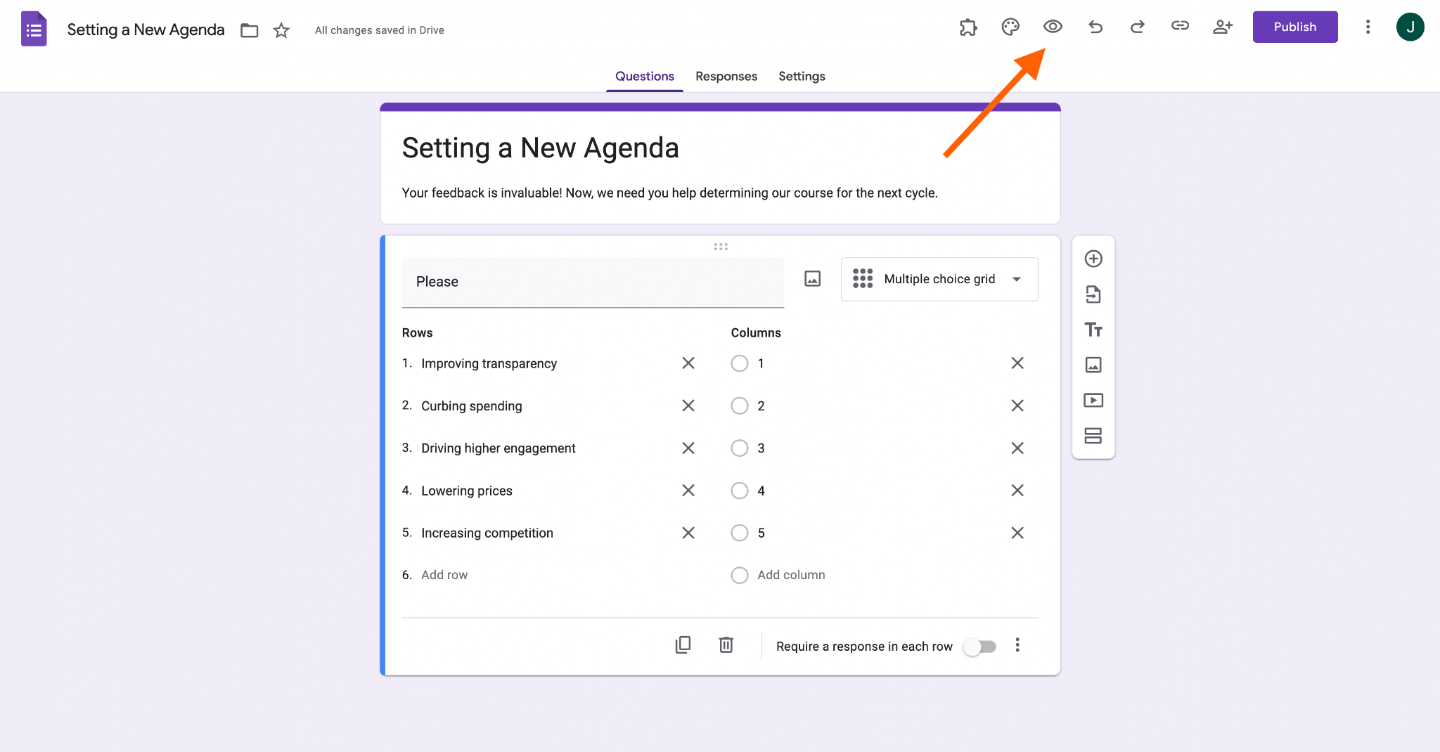 Google Forms form Preview Button