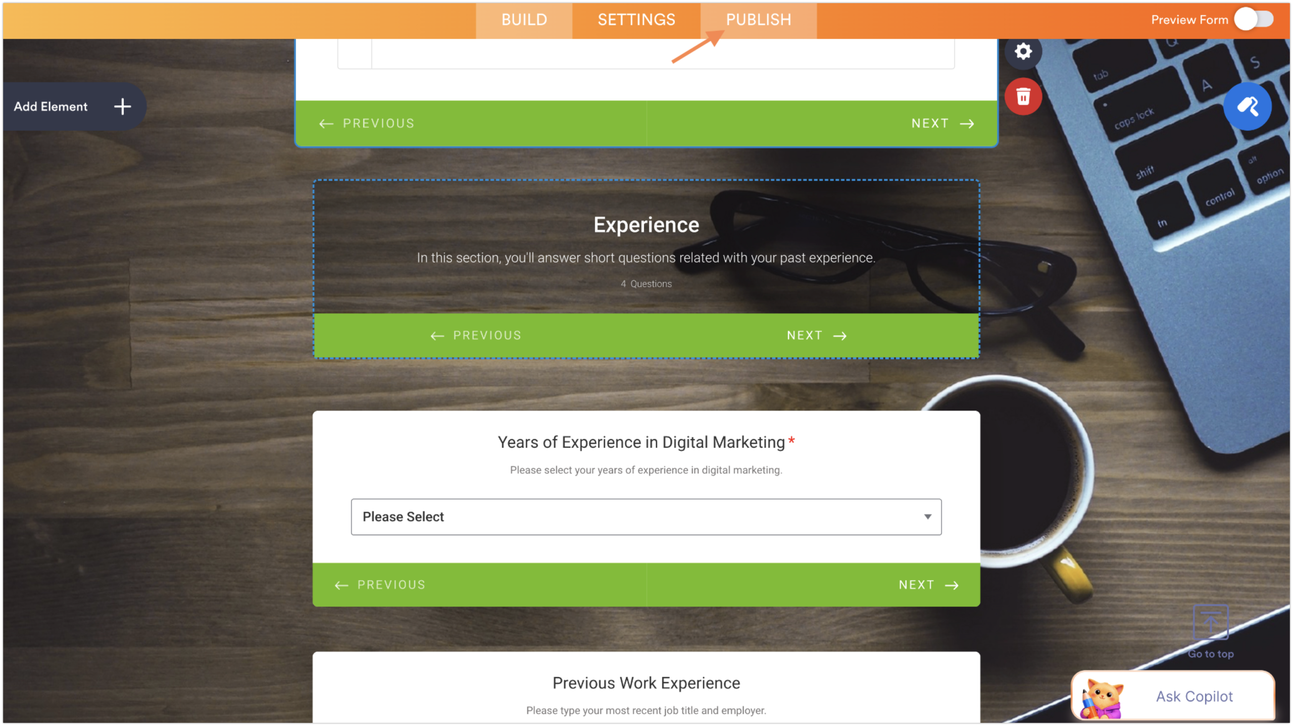 Jotform Form Builder Publish Navigation Button