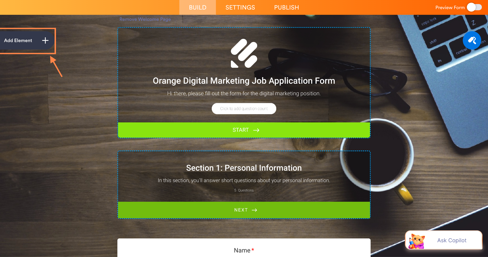 Jotform Form Builder Add Element Menu Button