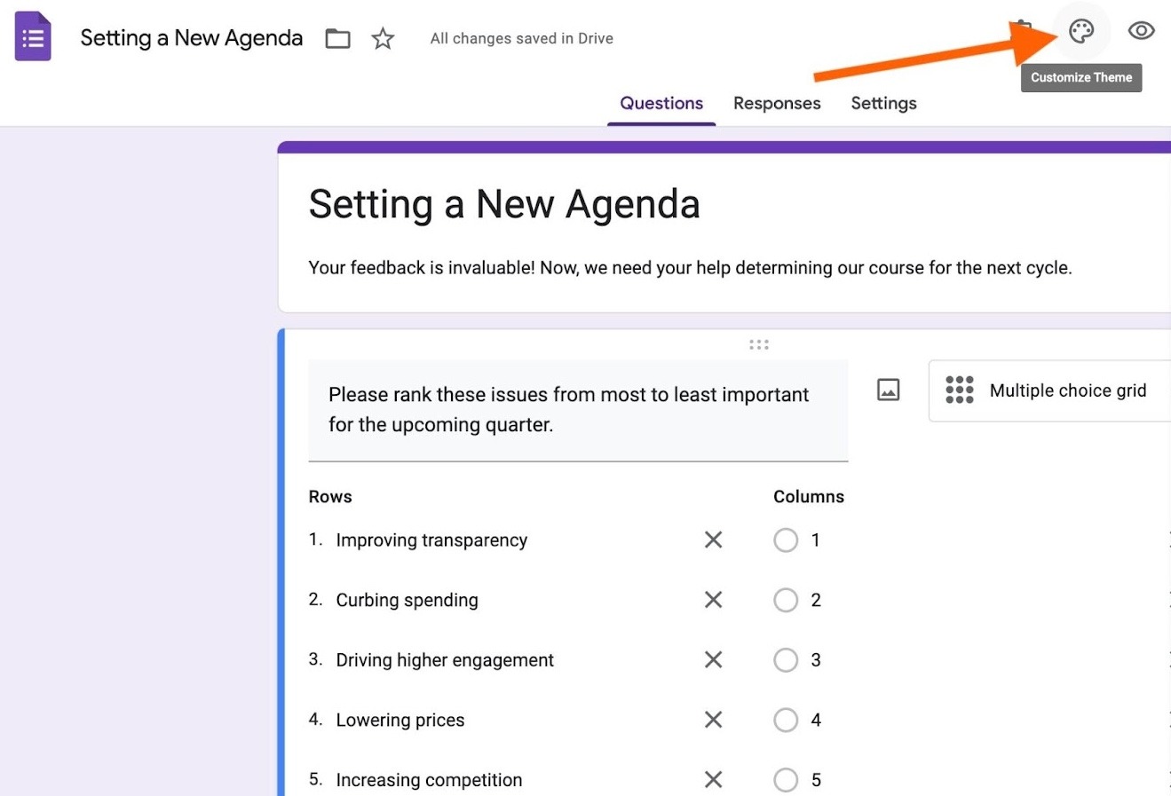Google forms form Theme Customizer