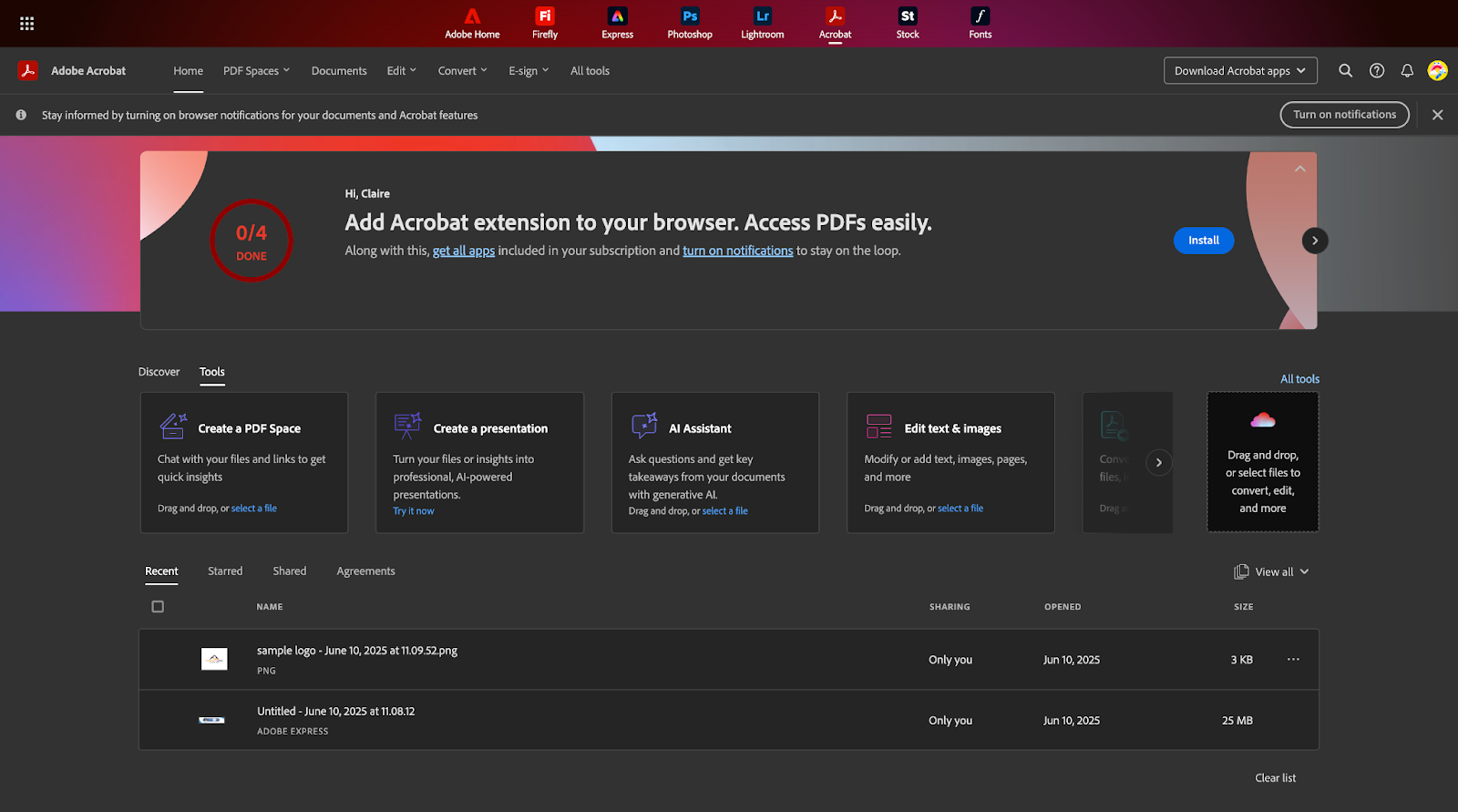 Screenshot of the Adobe Acrobat user interface, 