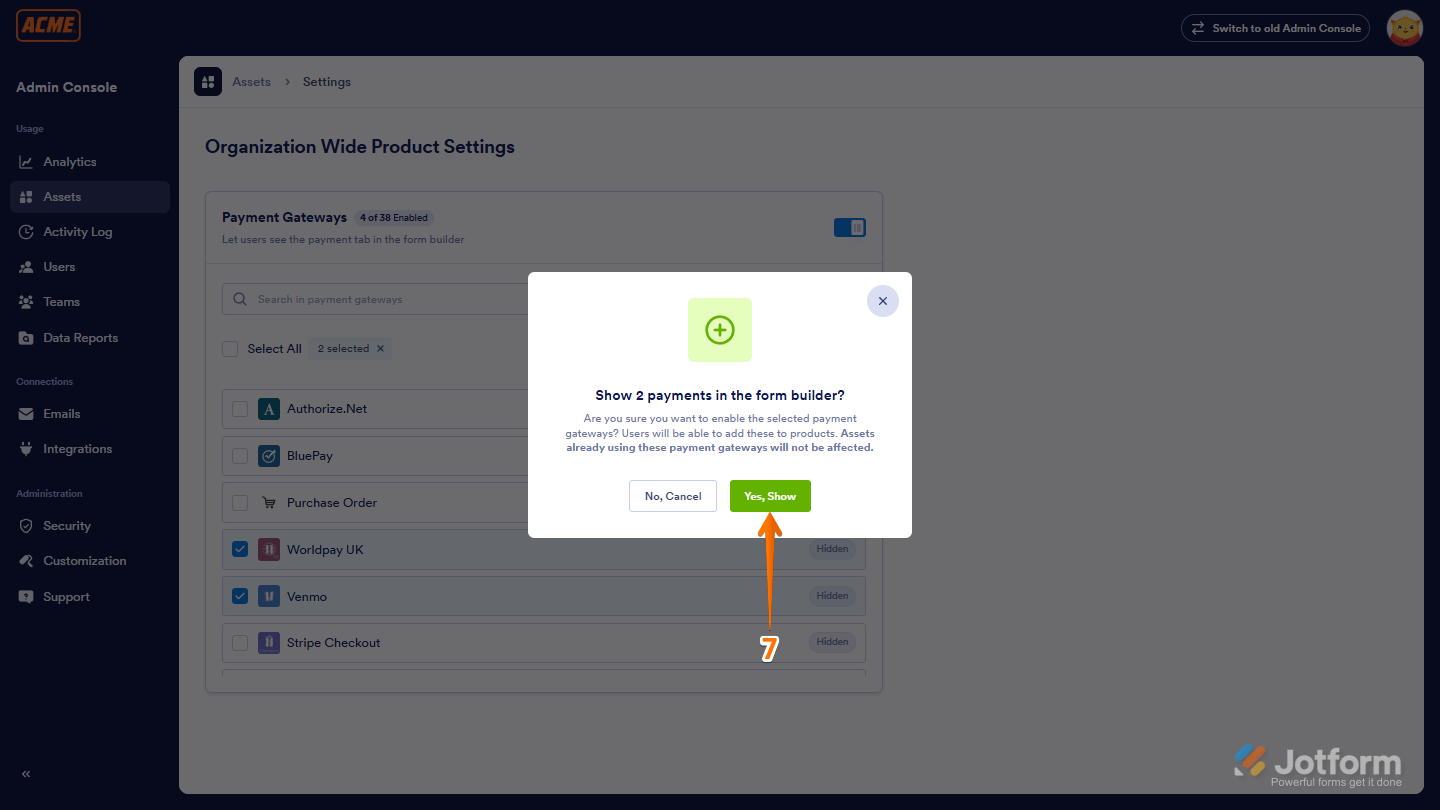 Yes, Show button in Jotform Workspace Enterpise