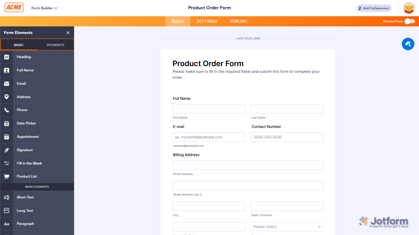 Form Elements menu completely hidden in Form Builder of Jotform Enterprise
