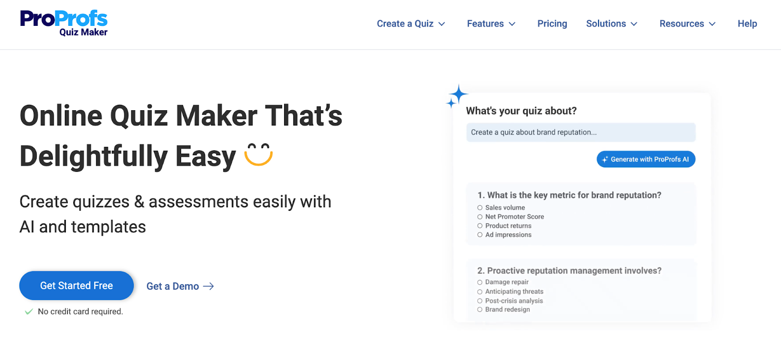 ProProfs Quiz Maker Landing Page