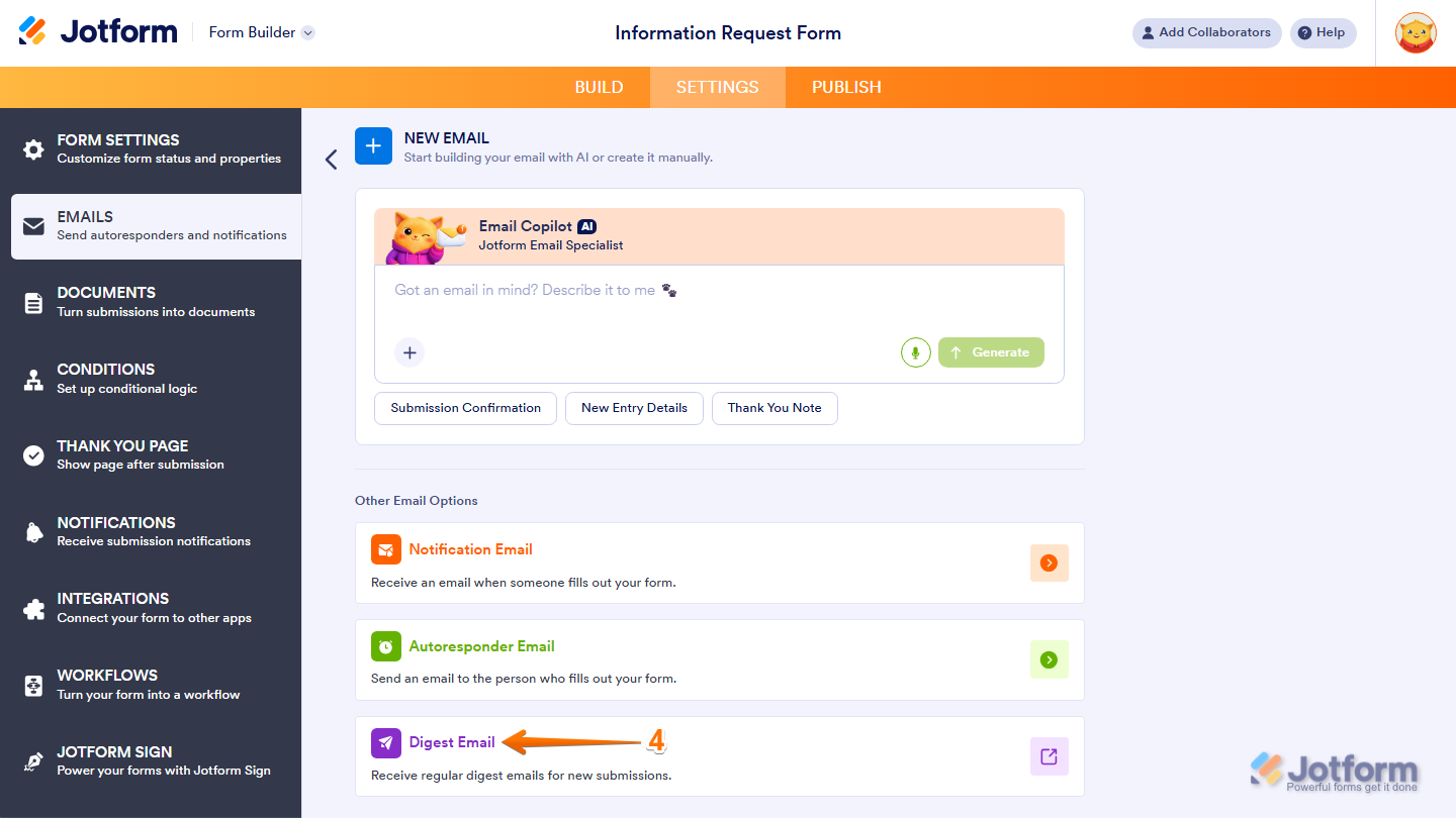 Digest Email option in Jotform