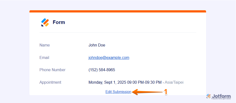 Using the Edit Submission link in a Jotform email autoresponder to reschedule an appointment by selecting a new date or canceling the appointment and submitting the form