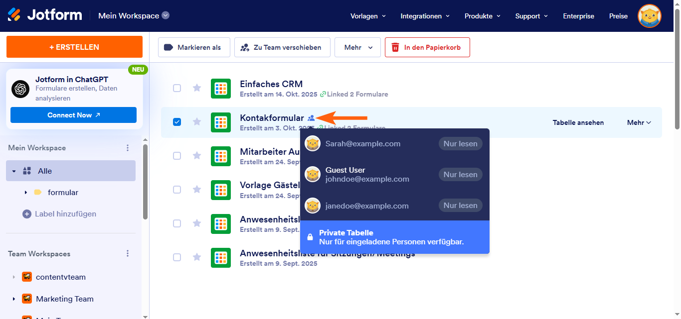 Wie Sie Jotform Tabellen freigeben und zusammenarbeiten Image-14