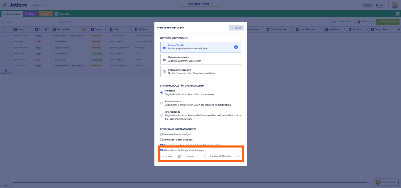 Wie Sie Jotform Tabellen freigeben und zusammenarbeiten Image-11