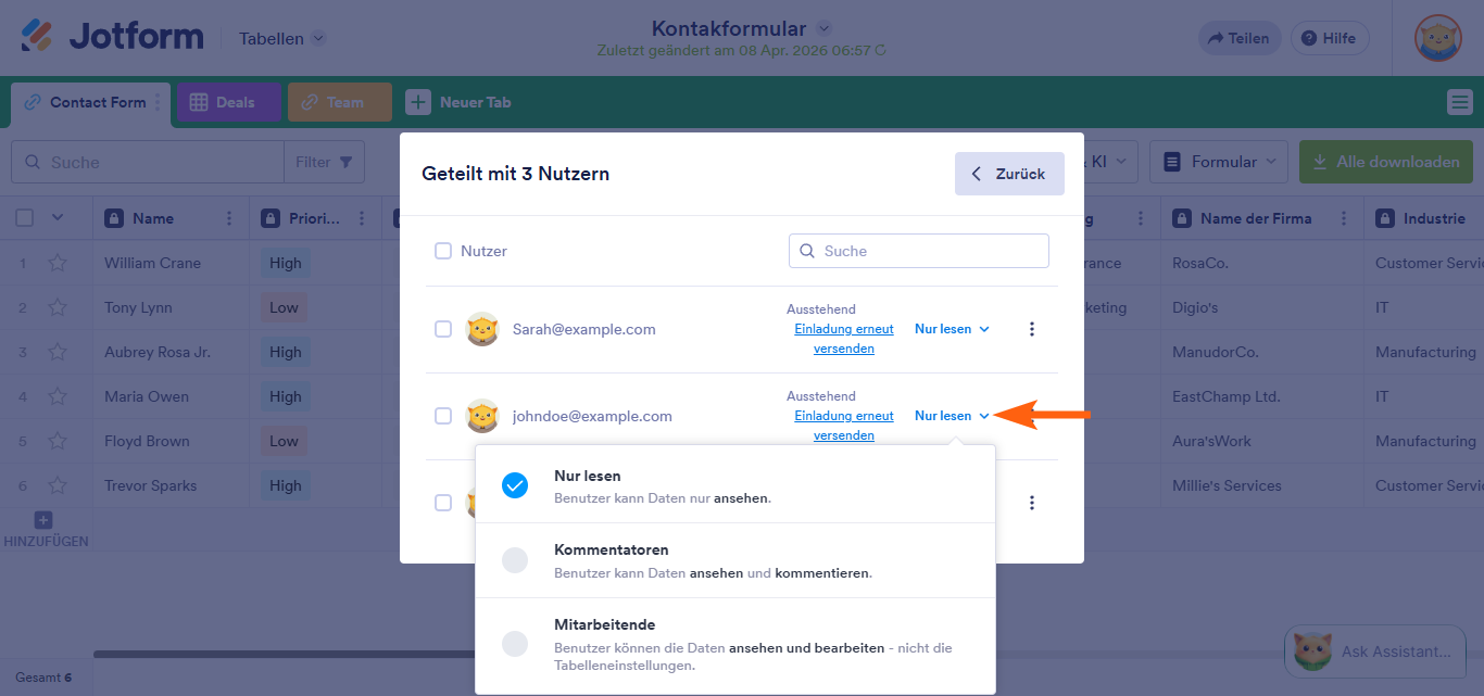 Wie Sie Jotform Tabellen freigeben und zusammenarbeiten Image-7