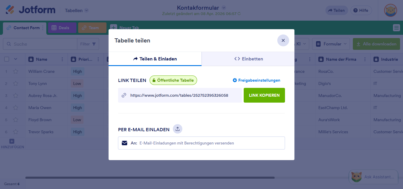 Wie Sie Jotform Tabellen freigeben und zusammenarbeiten Image-1