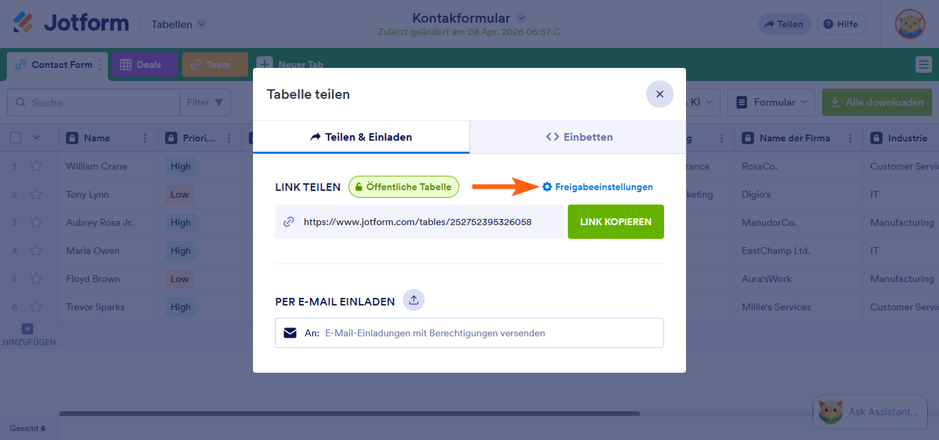 Wie Sie Jotform Tabellen freigeben und zusammenarbeiten Image-3