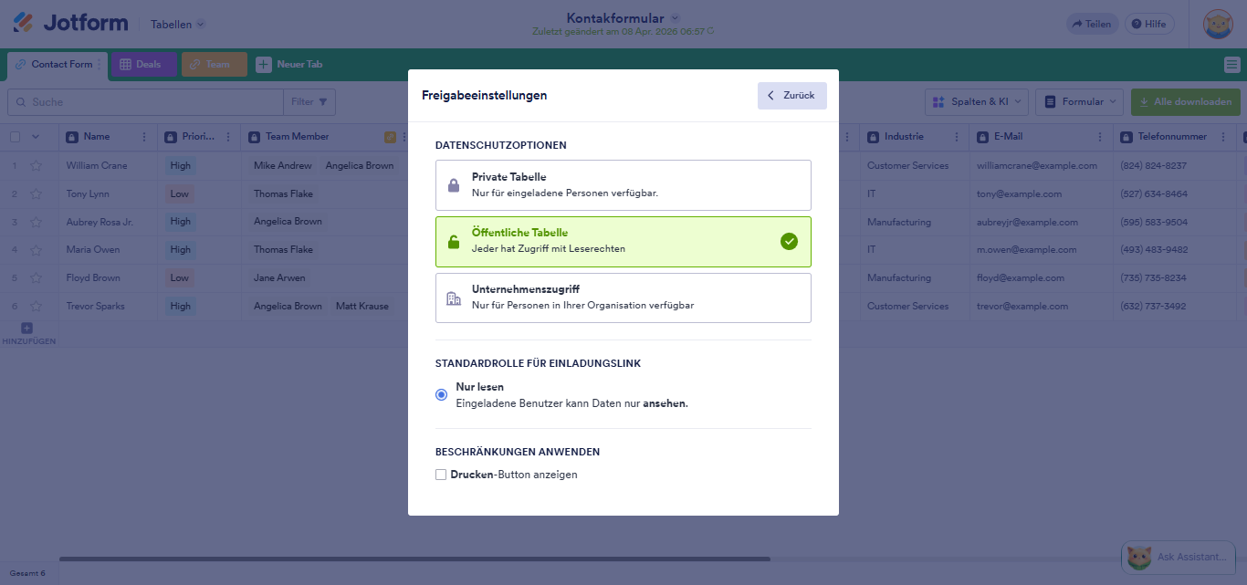 Wie Sie Jotform Tabellen freigeben und zusammenarbeiten Image-5