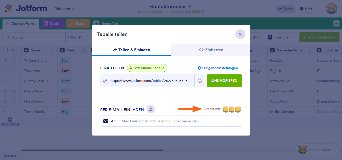Wie Sie Jotform Tabellen freigeben und zusammenarbeiten Image-6