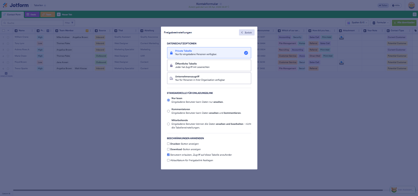 Wie Sie Jotform Tabellen freigeben und zusammenarbeiten Image-4