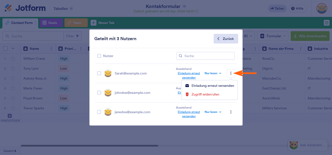 Wie Sie Jotform Tabellen freigeben und zusammenarbeiten Image-8