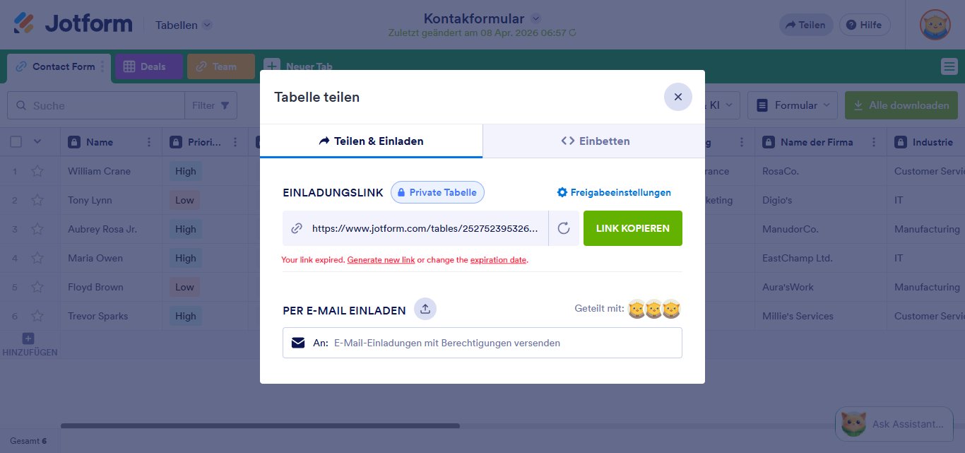 Wie Sie Jotform Tabellen freigeben und zusammenarbeiten Image-12