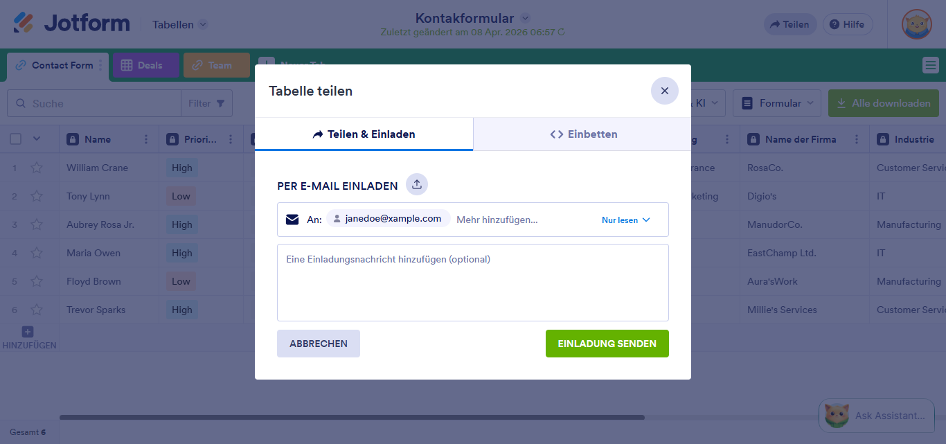Wie Sie Jotform Tabellen freigeben und zusammenarbeiten Image-2