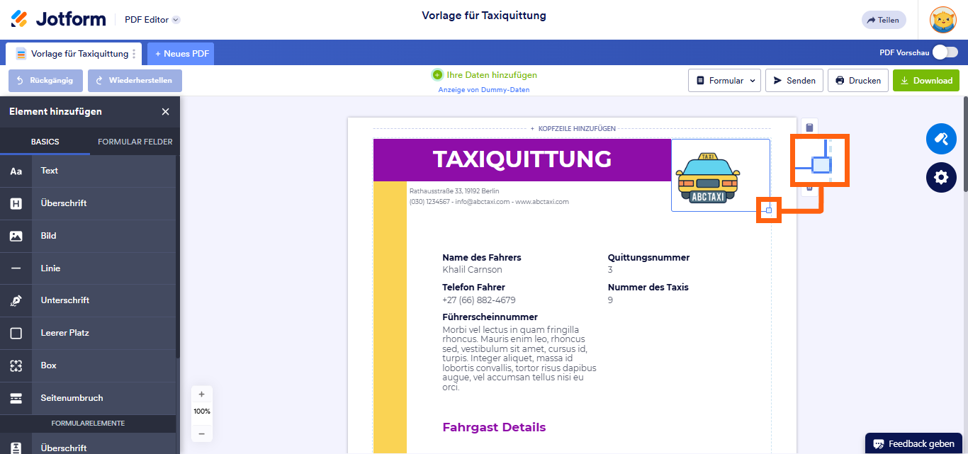 Wie Sie Elemente in einer PDF-Vorlage verschieben und ausrichten Image-1
