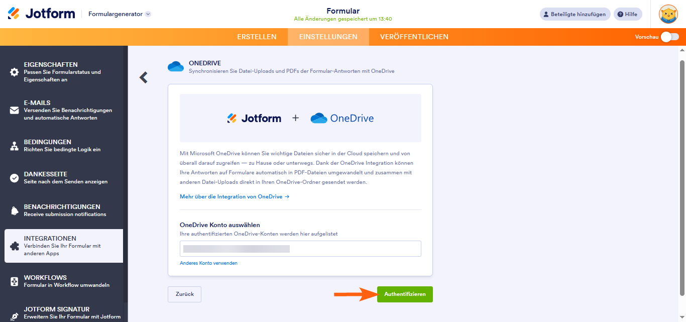 Wie Sie Jotform in OneDrive integrieren Image-2
